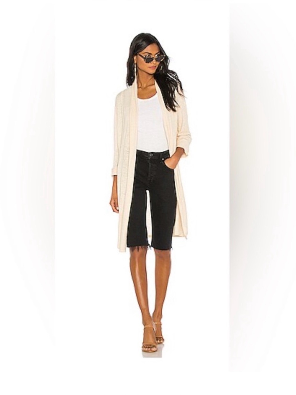 THEORY cream 100% linen, open front, fine gauge knit cardigan duster, size large